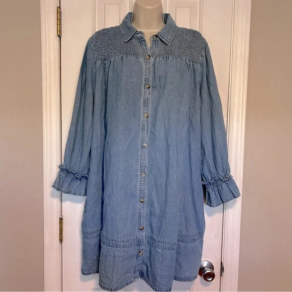 Fate Dresses | Fate Lightweight Denim 3/4 Sleeve Shift Dress | New with Tags | Size Medium | Color: Blue | Size: M | 3_Full_Closets's Closet